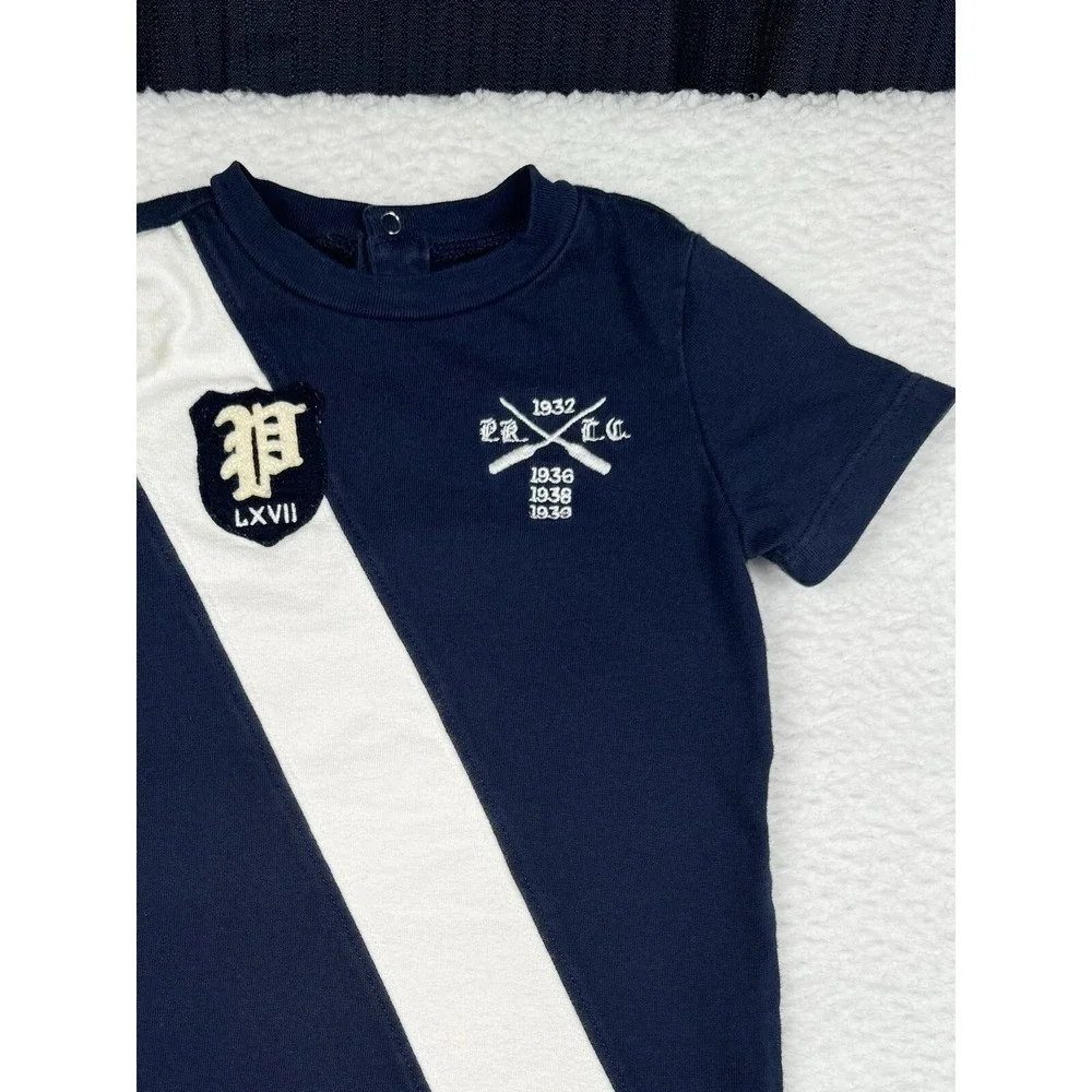 Ralph Lauren One Piece Navy Blue Dia White Stripe Crest - Toddler 9M